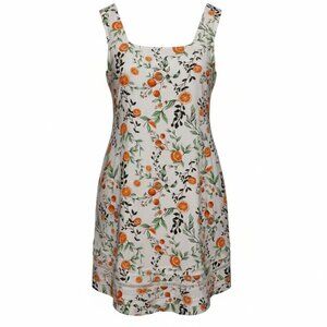 Joie Citrus Orange Print Dress XS Linen Blend Fit Flare Amalfi Coast Summer Reso